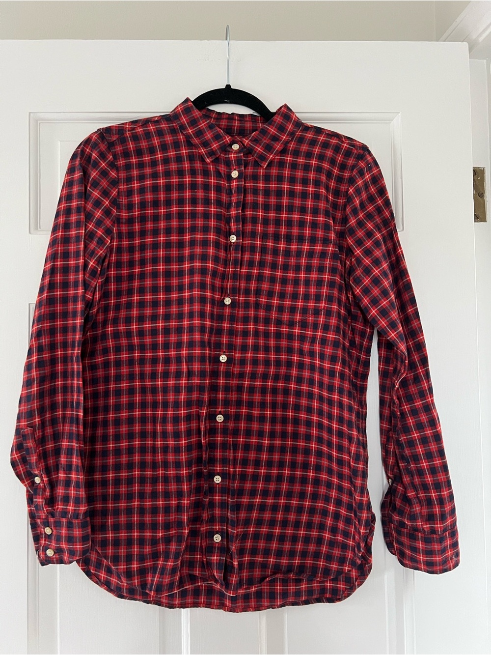 J. Crew Red and Navy Plaid Button-Down Flannel Shirt